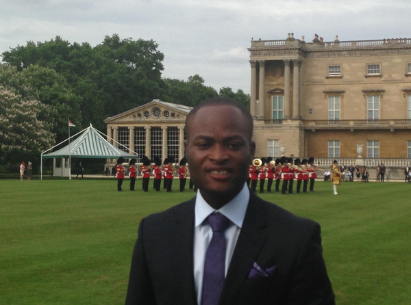 Henry Sayki wears his Emma Willis Bespoke shirt donated by Style for Soldiers to the Buckingham Palace Garden Party